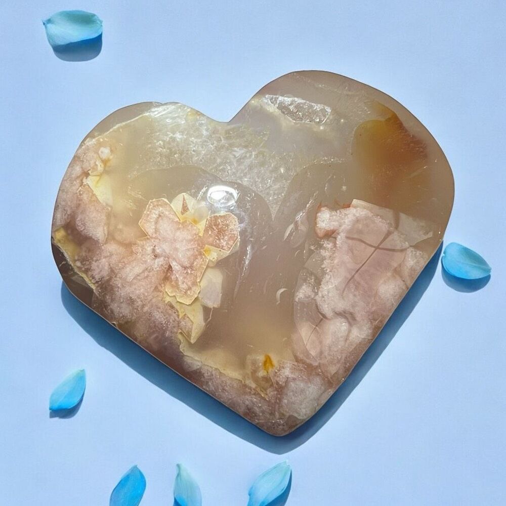 Flower Agate‎ Heart Carving